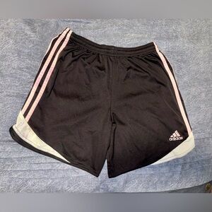 adidas Women’s Black Athletic Drawstring Shorts with Light Pink Stripes | Size S